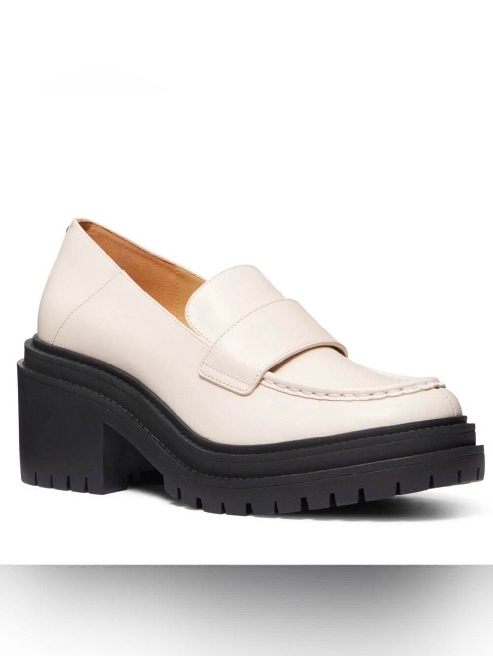 Michael Kors Cream Leather Platform Lug Sole Loafer with Black Sole